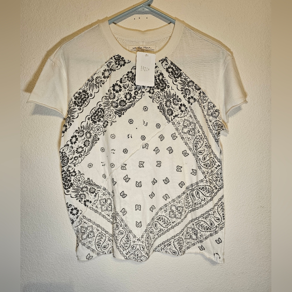 Free People We The Free Clarity Charcoal Bandana Print T-Shirt size Extra Small